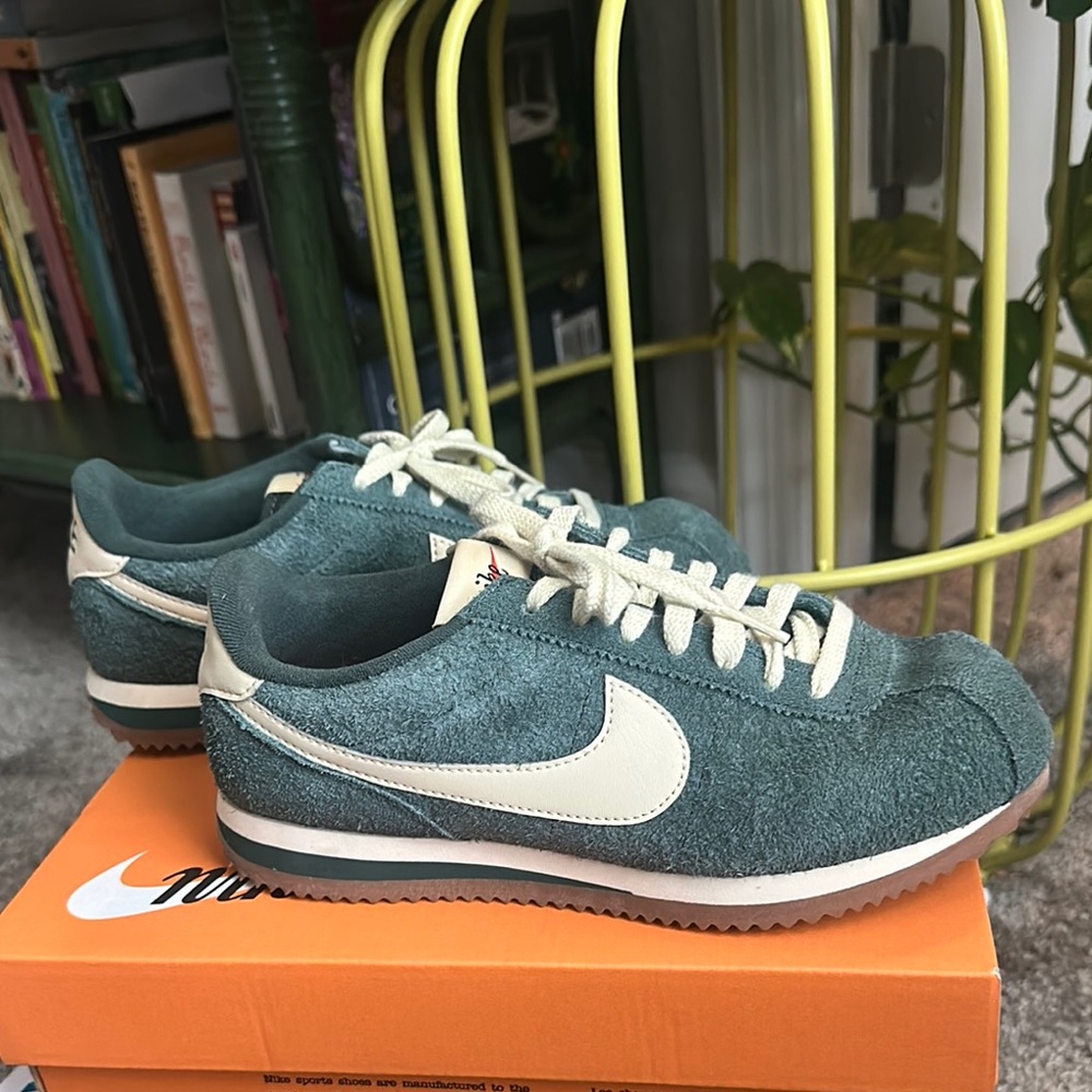 Nike Cortez Green and Cream Suede Sneakers